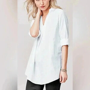 Garnet Hill Organic Cotton 100% Silk Bright White Tunic Medium